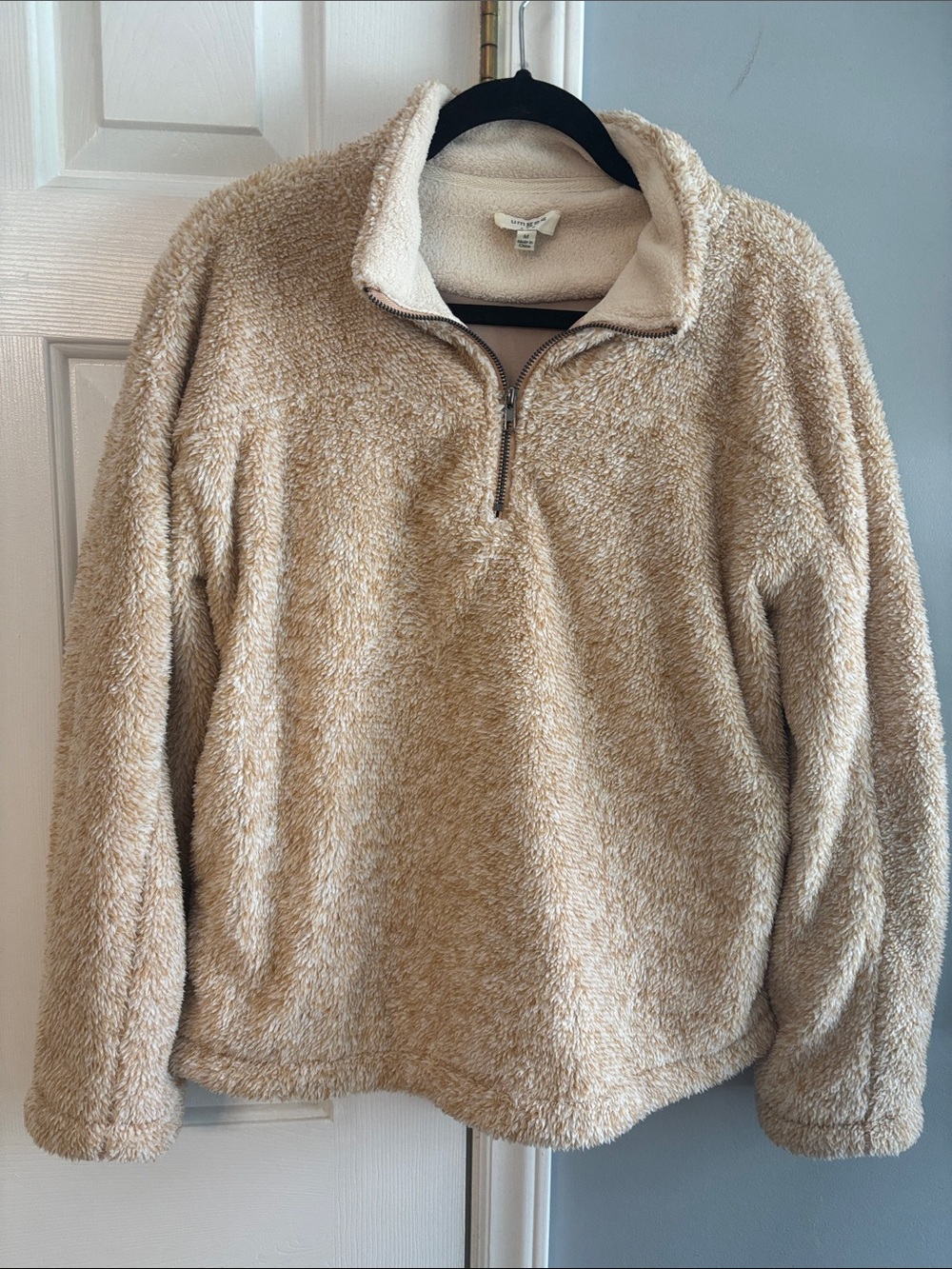 Umgee Women’s Zip-Up Sherpa Pullover - Beige/Cream